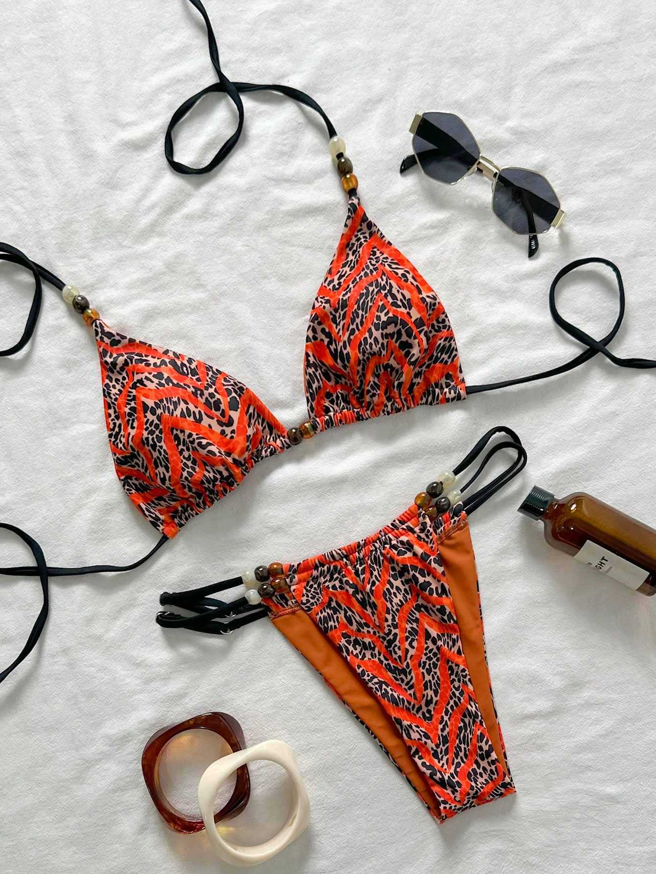 sexy striped leopard print bea - Thong Bikini Women 评论和价格