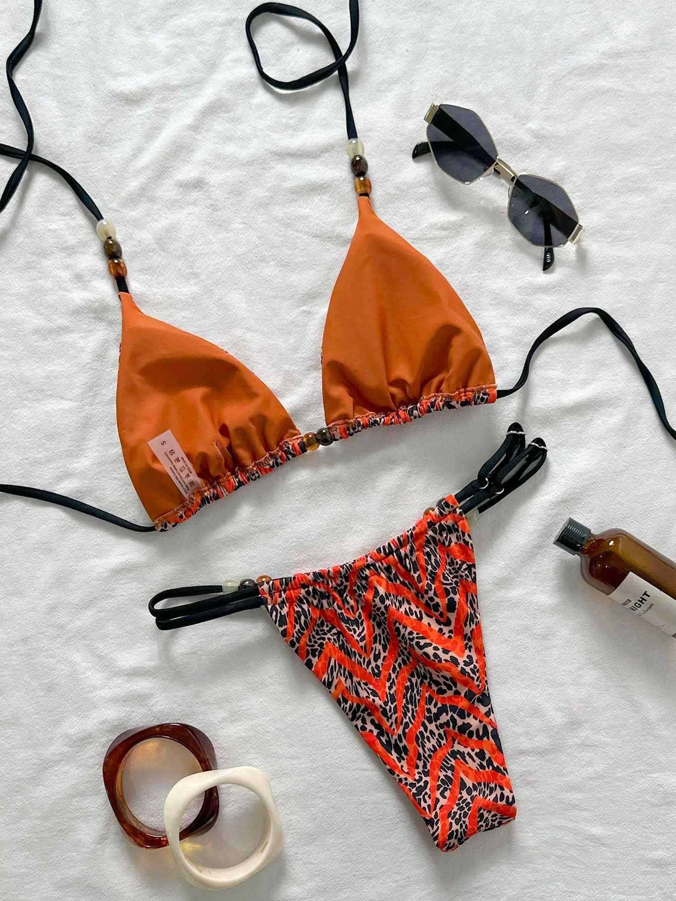 sexy striped leopard print bea - Thong Bikini Women 评论和价格