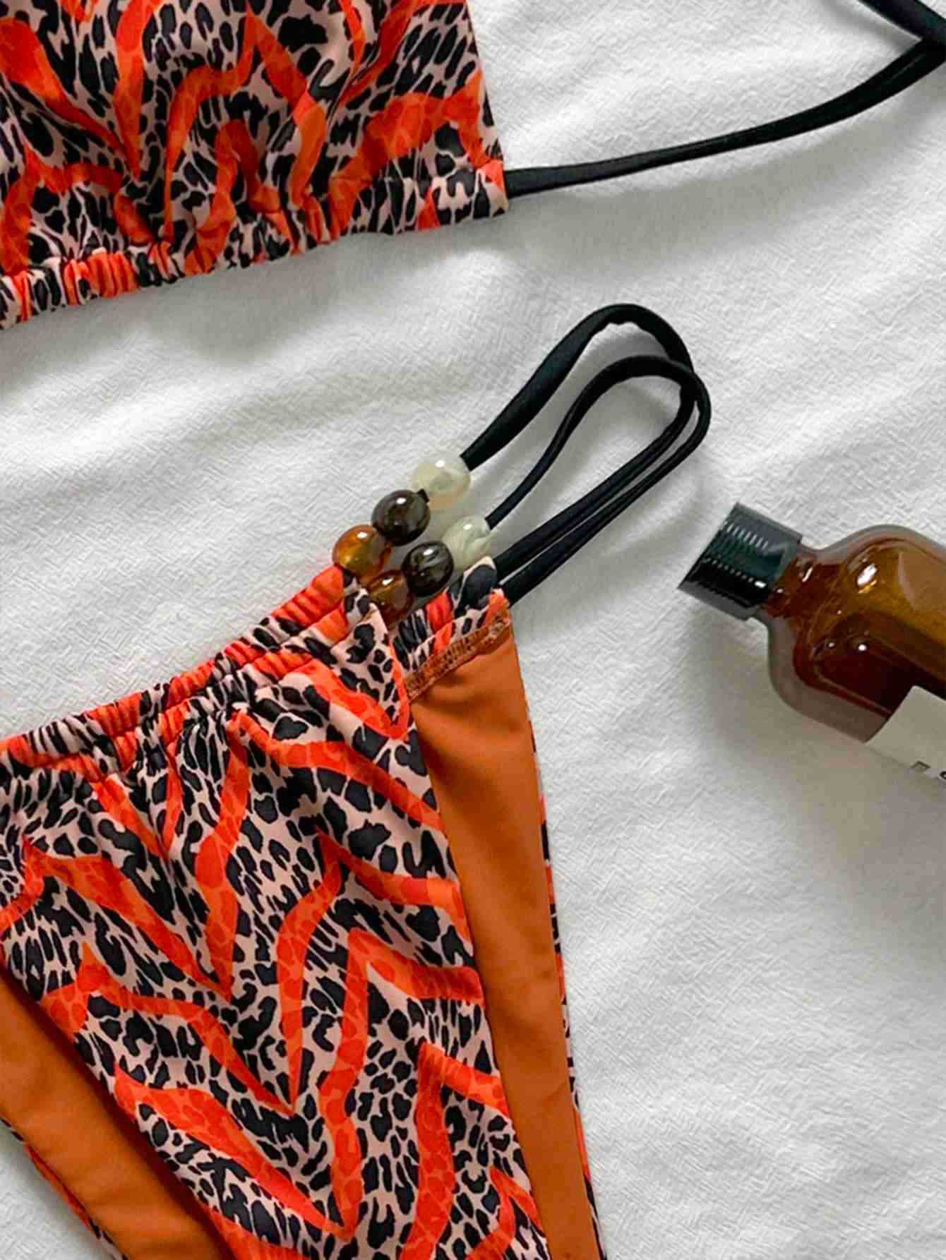 sexy striped leopard print bea - Thong Bikini Women 评论和价格
